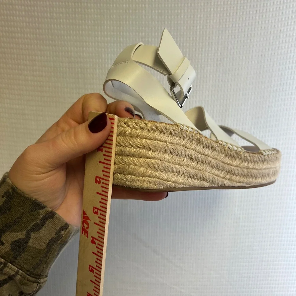 The‎ Drop White Leather Espadrille Platform Wedge Sandals Ankle Strap Size 6